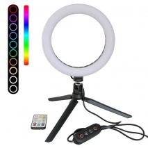 METTLE RGB Selfie-Ringleuchte RL-8 Ø 20 cm, Tisch-Ringlicht Ringlampe mit Stativ, FB, USB 