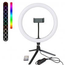 METTLE RGB Selfie-Ringleuchte RL-12 Ø 30 cm, Tisch-Ringlicht mit Stativ, FB, Smartphone-Halter, USB 
